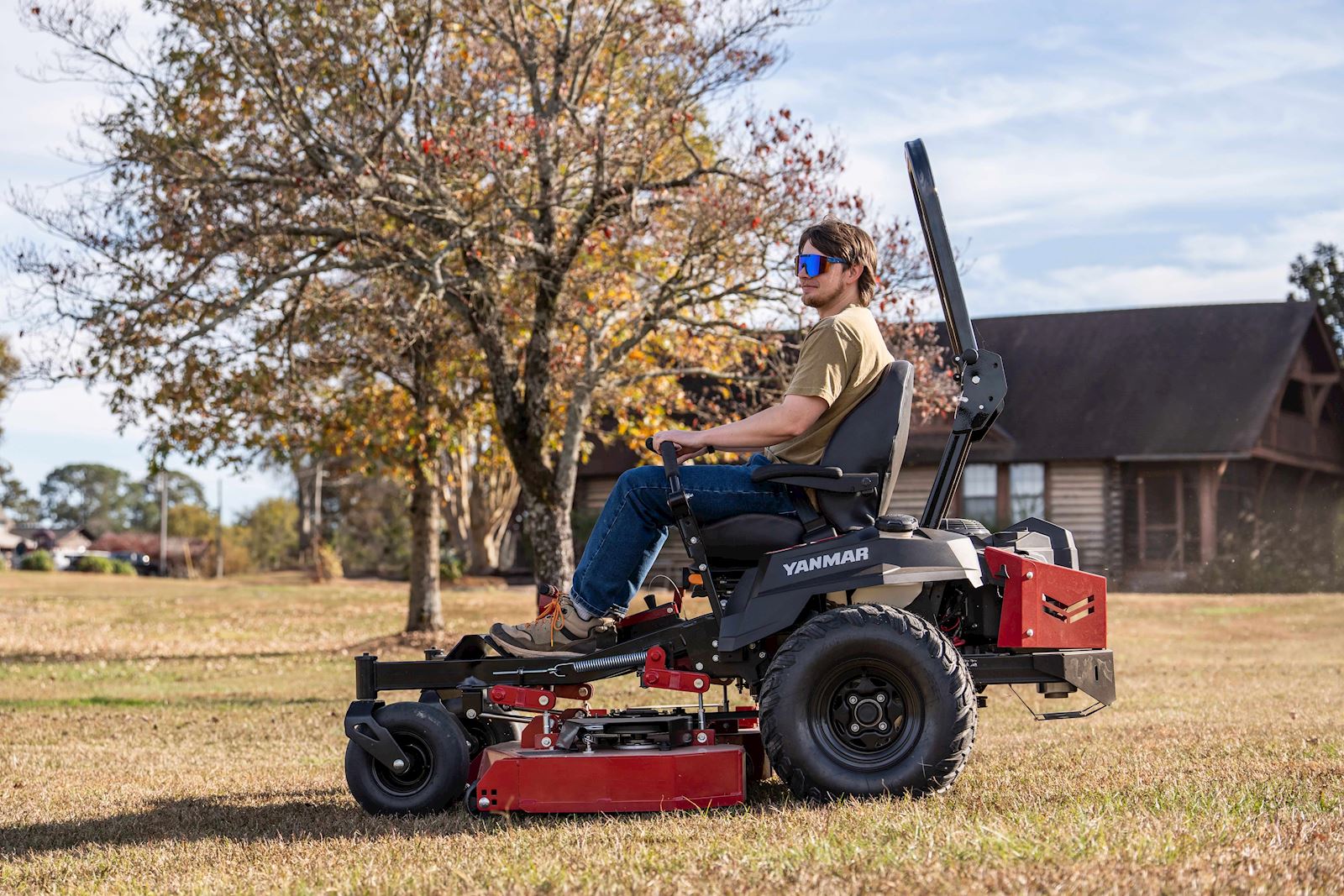 man looking comfortable on his mower