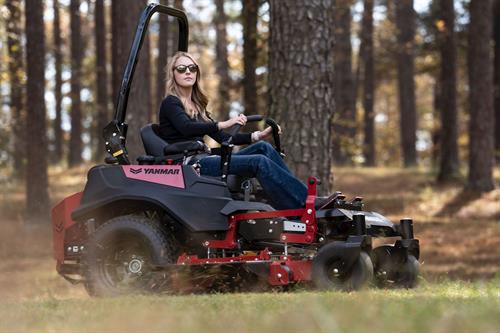 woman mowing with a Yanmar YZ360 Zero-Turn Radius Mower