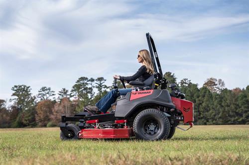 woman mowing with a Yanmar YZ360 Zero-Turn Radius Mower